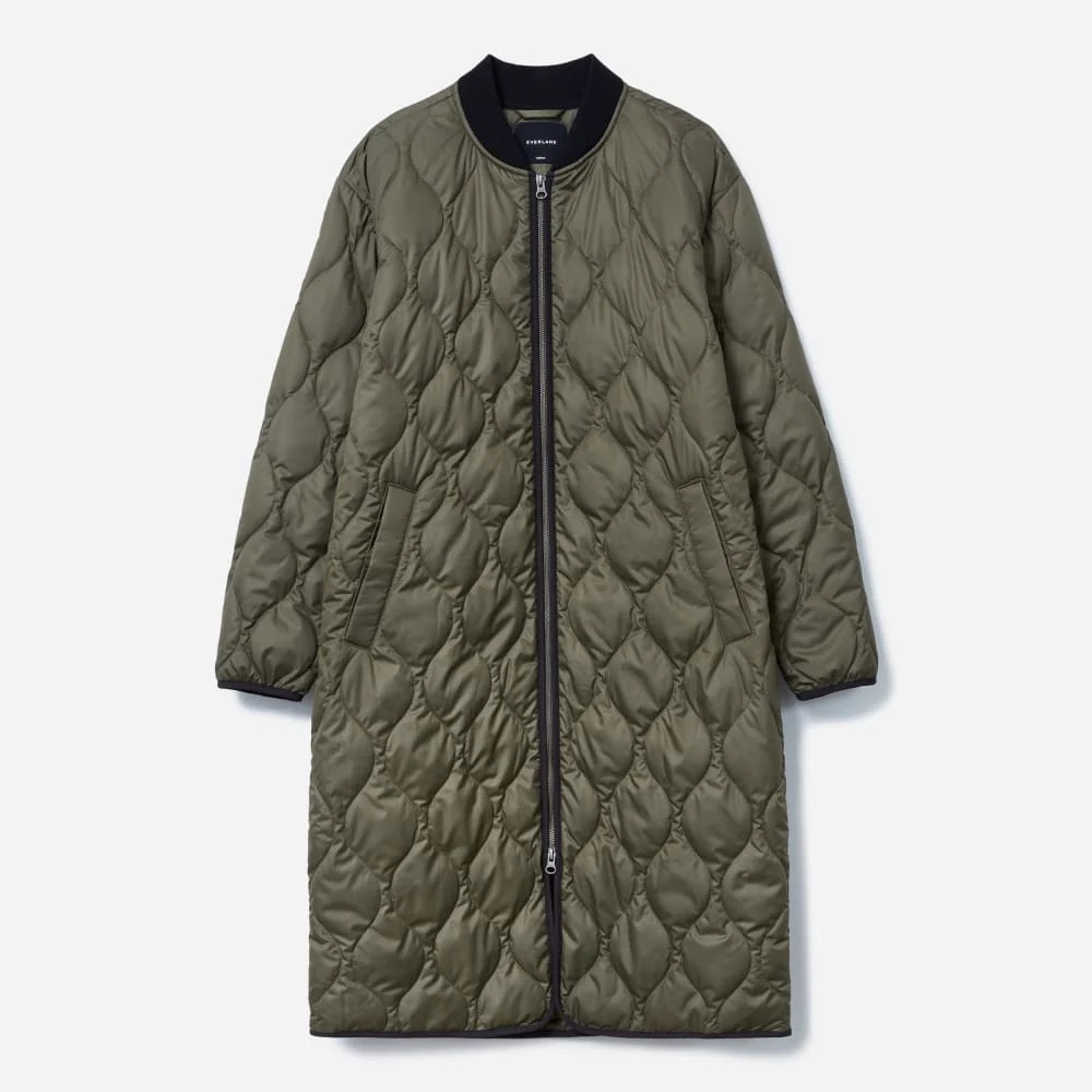 Everlane Olive Quilted Long Coat
